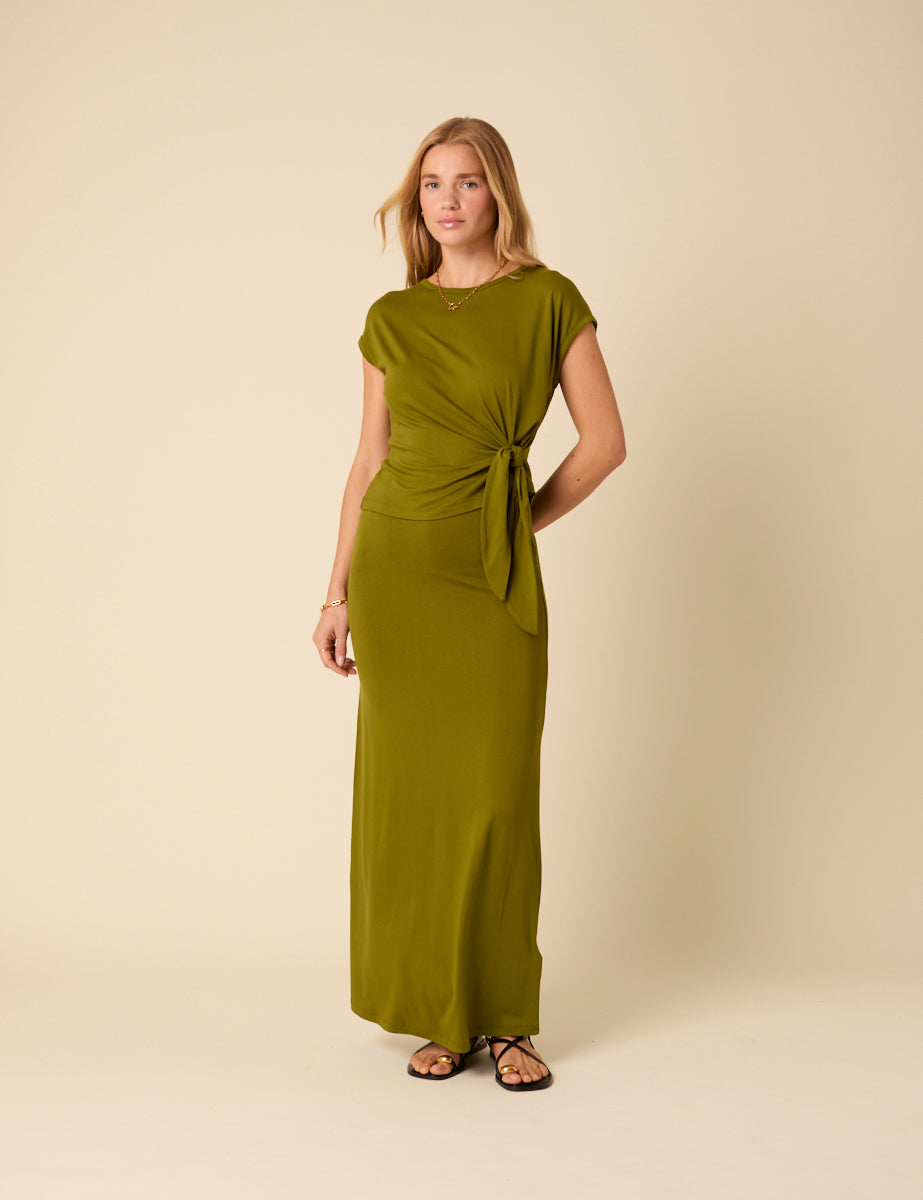 Green Tie Front Jersey Top