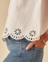 White Denim Broderie Swing Top