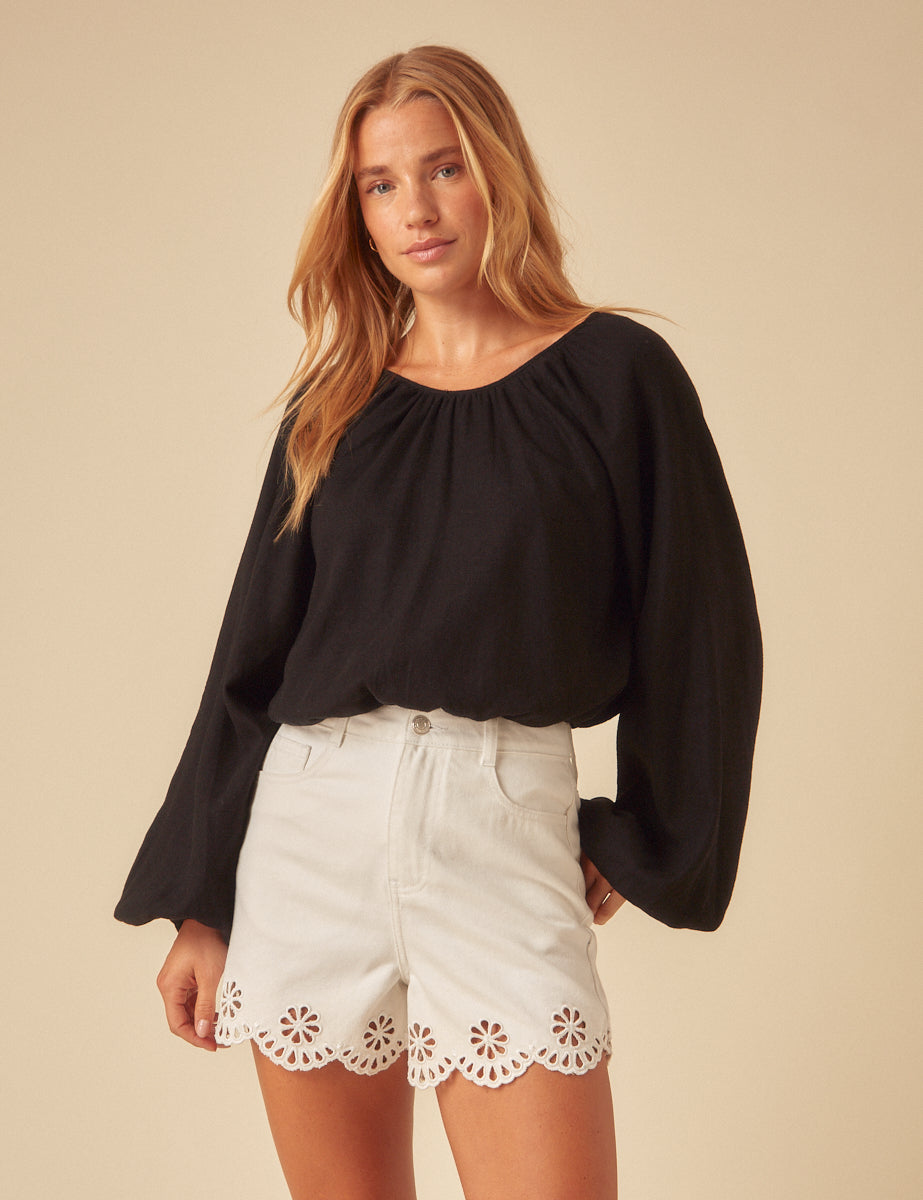 White Denim Broderie Shorts
