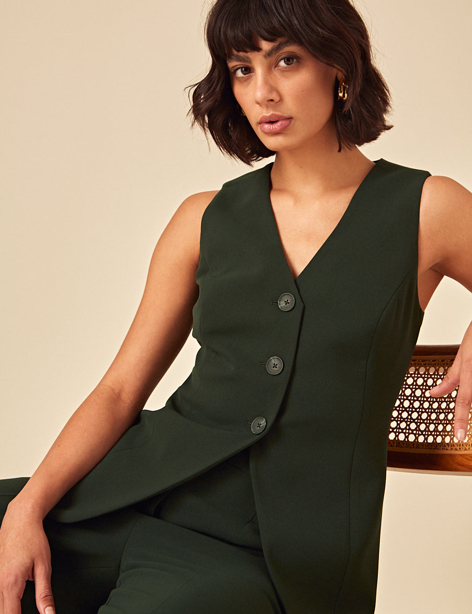 Forest Green Longline Waistcoat