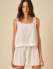 White Linen-blend Swing Top