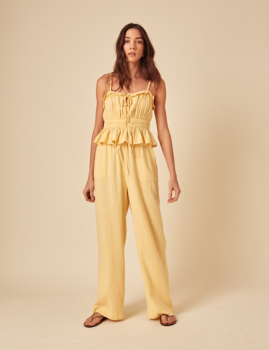 Butter Yellow Linen-blend Frill Cami Top