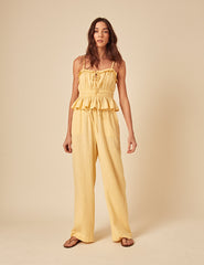 Butter Yellow Linen-blend Frill Cami Top