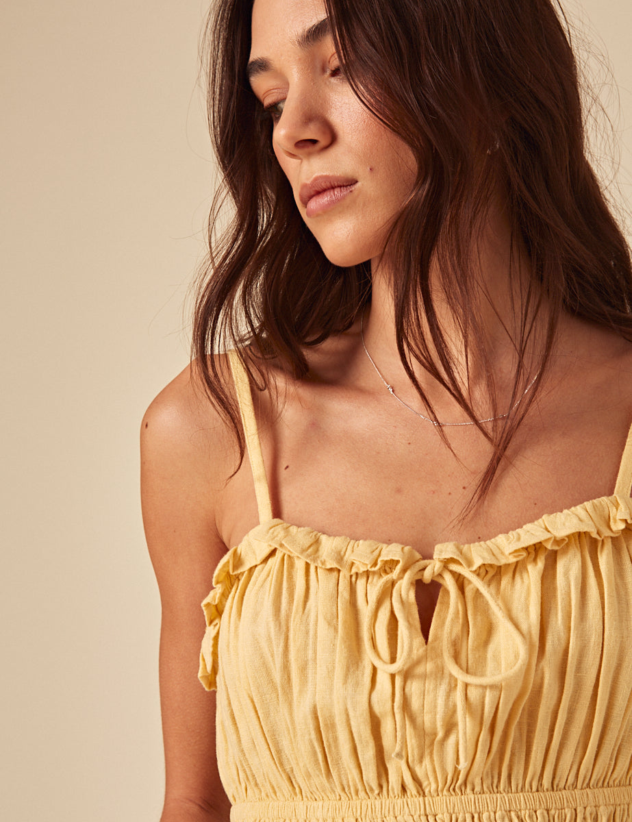 Butter Yellow Linen-blend Frill Cami Top