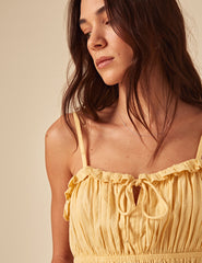 Butter Yellow Linen-blend Frill Cami Top