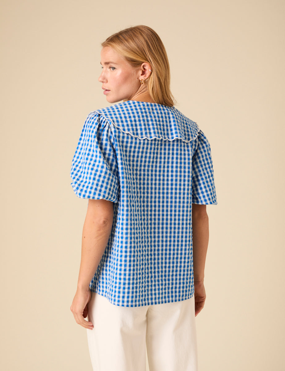 Blue Gingham Birdie Blouse