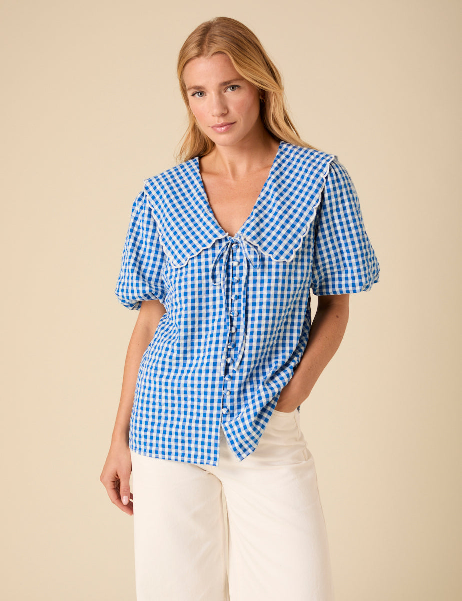 Blue Gingham Birdie Blouse