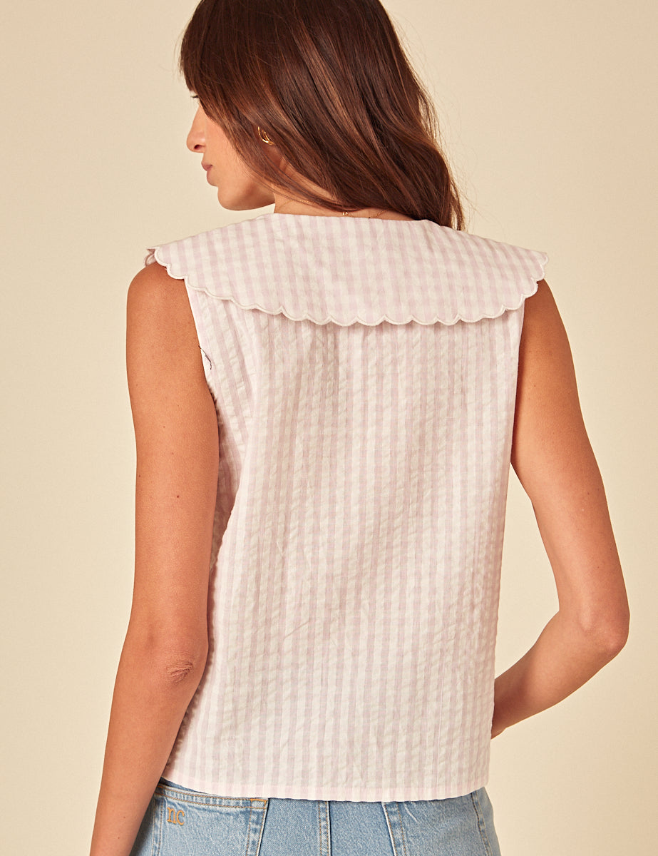 Pink Gingham Sleeveless Birdie Blouse