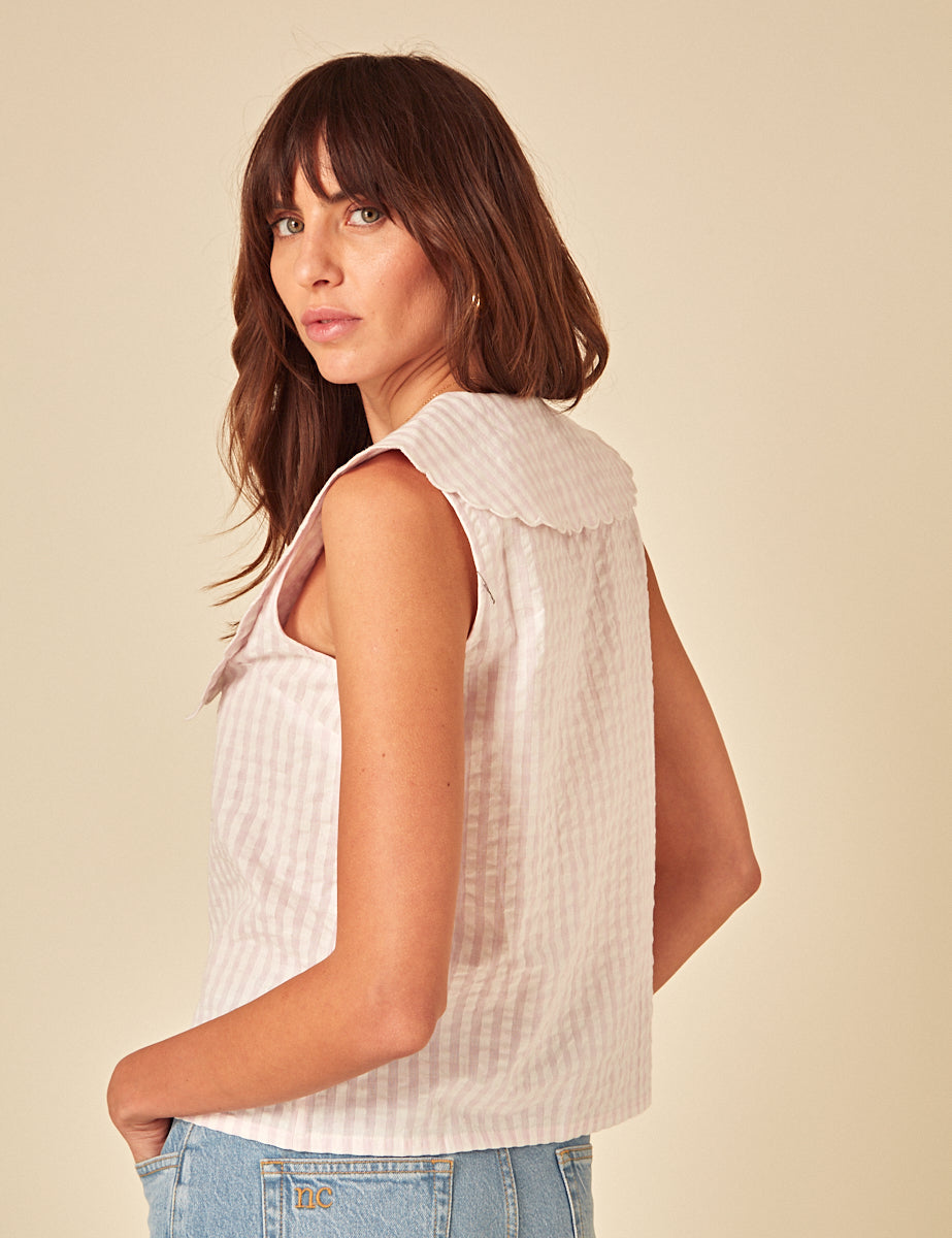 Pink Gingham Sleeveless Birdie Blouse