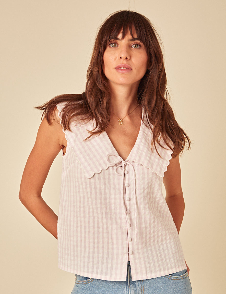 Pink Gingham Sleeveless Birdie Blouse