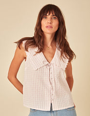 Pink Gingham Sleeveless Birdie Blouse