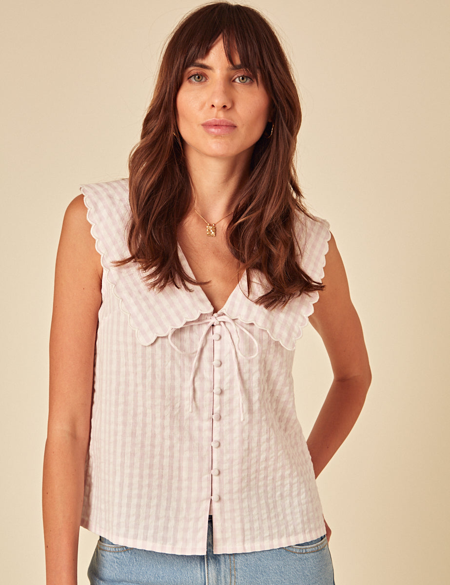 Pink Gingham Sleeveless Birdie Blouse
