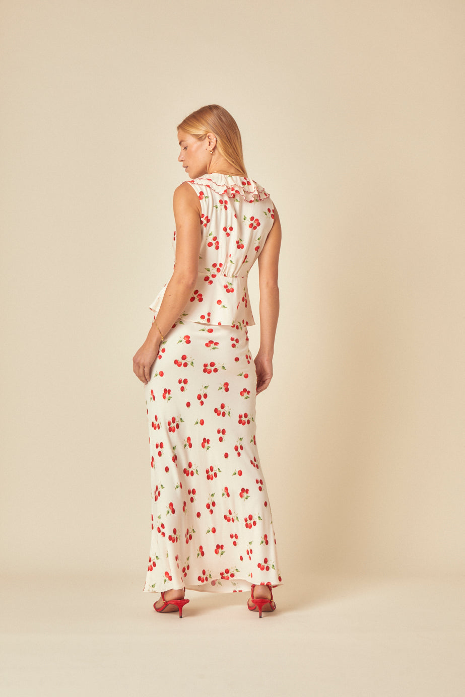 White Tomato Print Frill Top