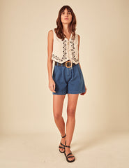 Beige Floral Embroidered Waistcoat