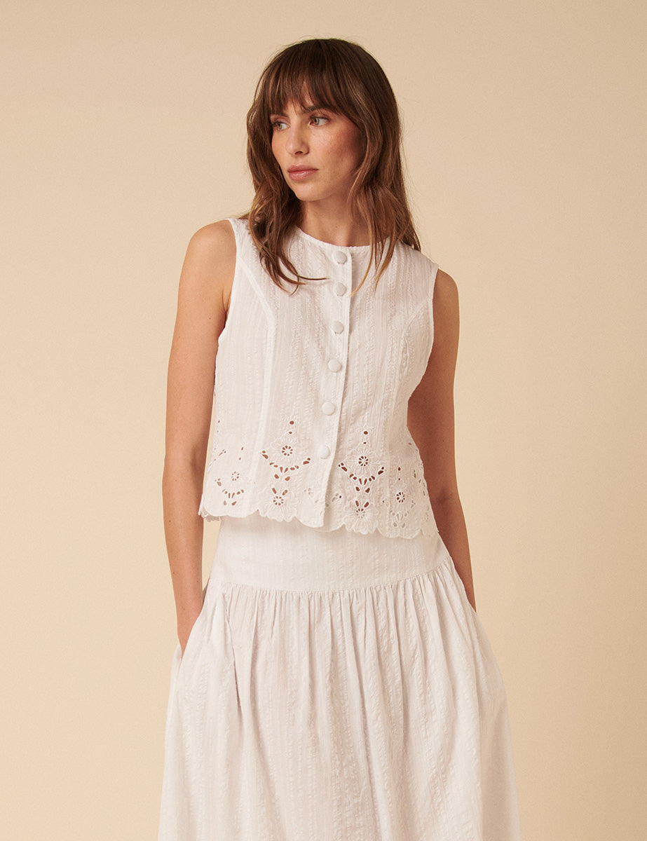 White Broderie Anglaise Top