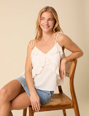 White Broderie Anglaise Frill Cami Top