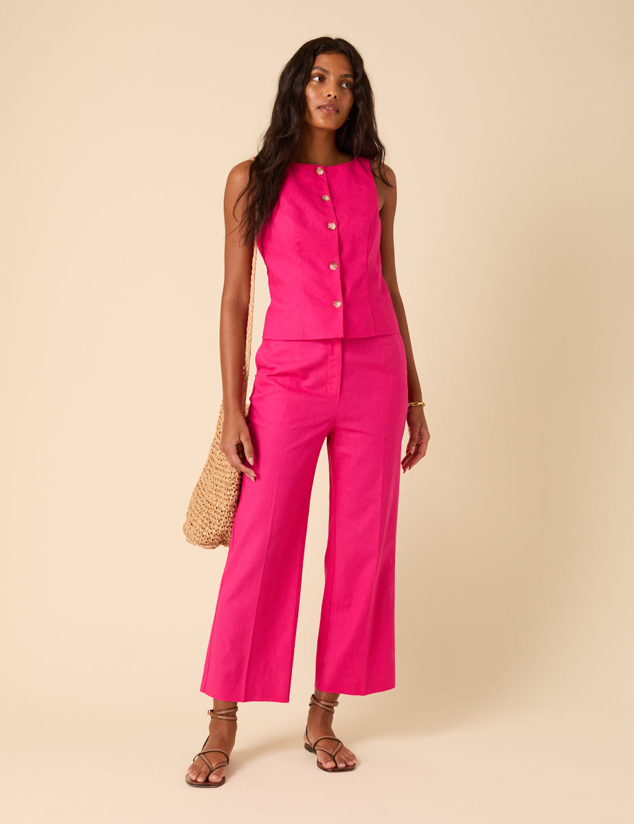 Pink Linen-blend Tailored Waistcoat