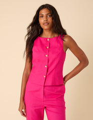Pink Linen-blend Tailored Waistcoat
