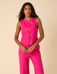 Pink Linen-blend Tailored Waistcoat