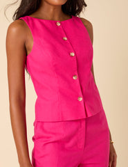 Pink Linen-blend Tailored Waistcoat