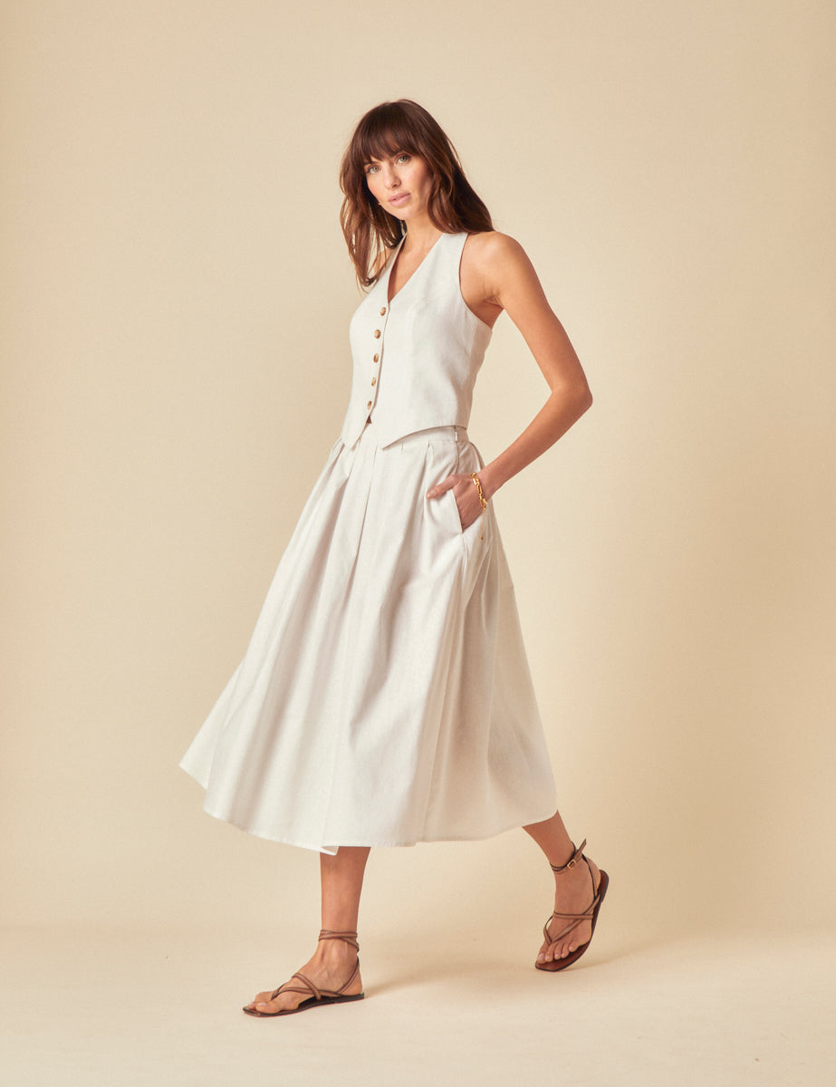 White Linen-blend Halter Neck Waistcoat