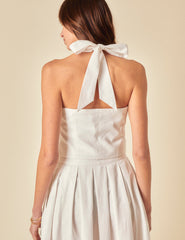 White Linen-blend Halter Neck Waistcoat