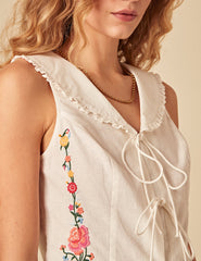 White Floral Embroidered Sleeveless Top