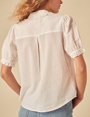 White Short Sleeve Broderie Anglaise Blouse