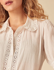 White Short Sleeve Broderie Anglaise Blouse