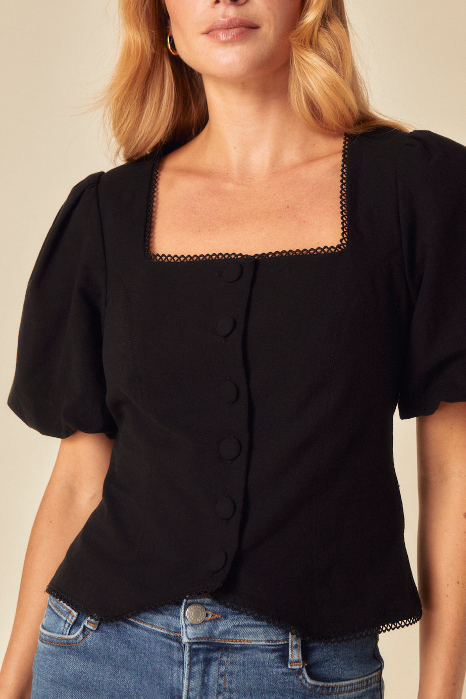 Black Puff Sleeve Top