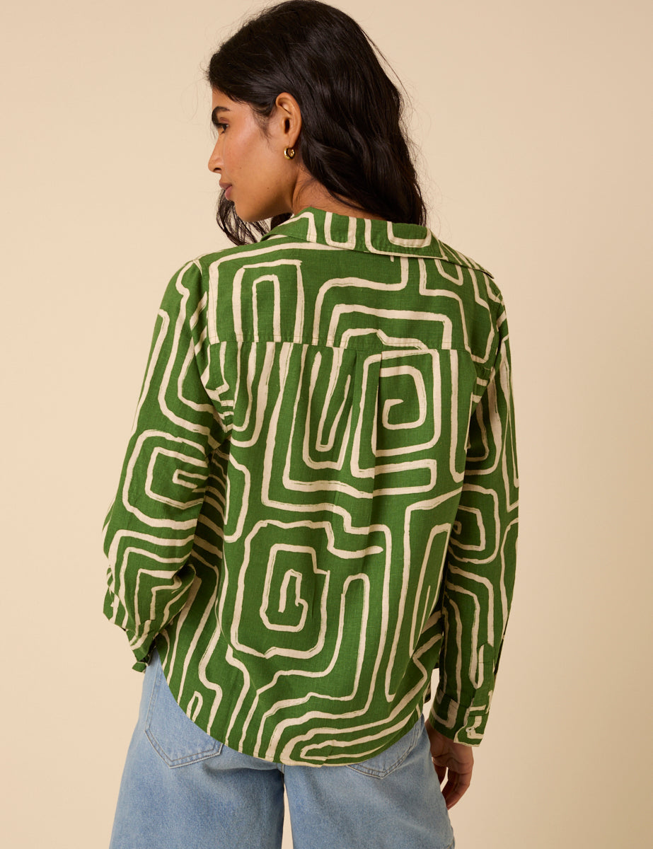 Green Abstract Print Shirt