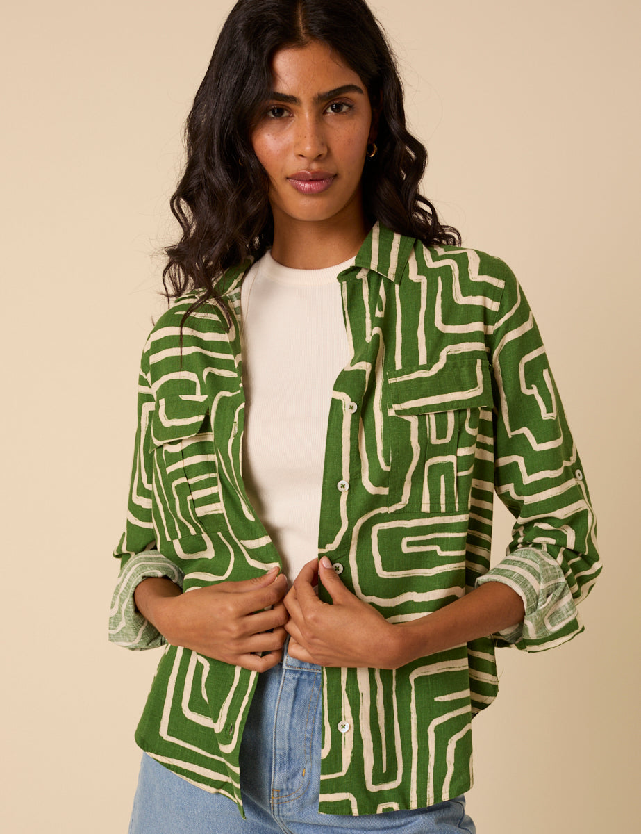 Green Abstract Print Shirt