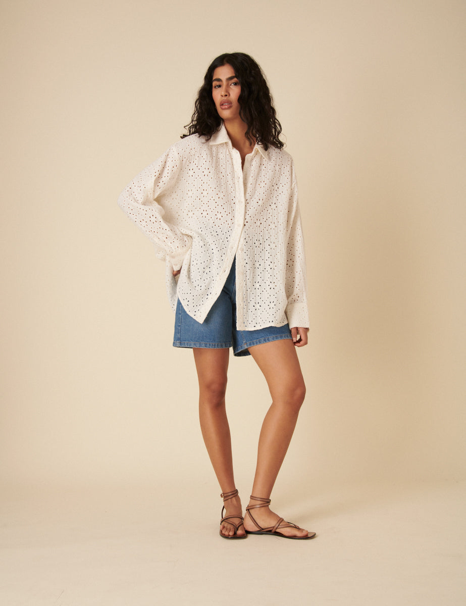 White Broderie Angalise Shirt
