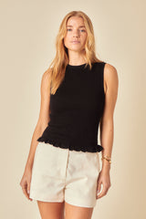 Black Shirred Sleeveless Top