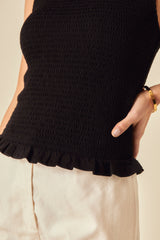 Black Shirred Sleeveless Top