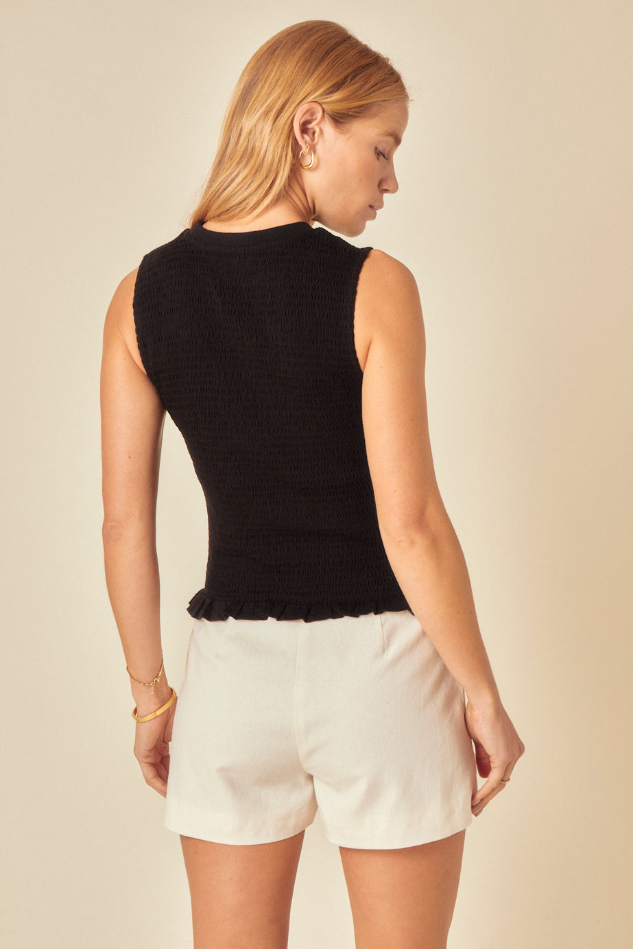 Black Shirred Sleeveless Top