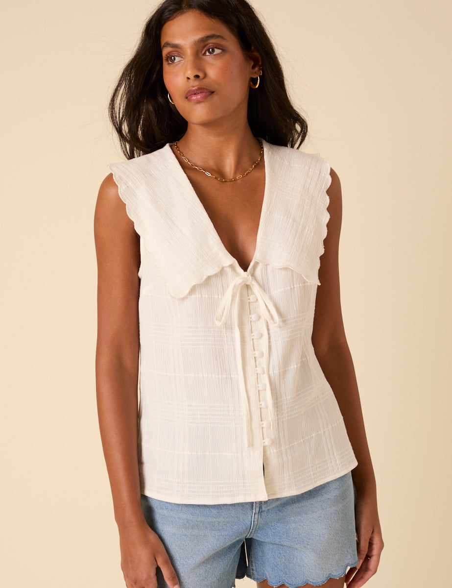 White Check Sleeveless Birdie Blouse