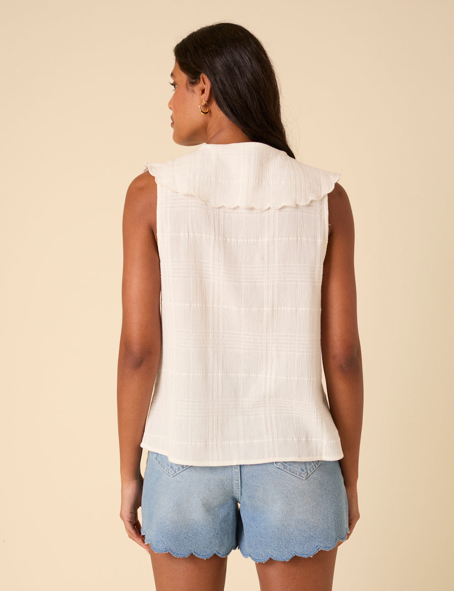 White Check Sleeveless Birdie Blouse