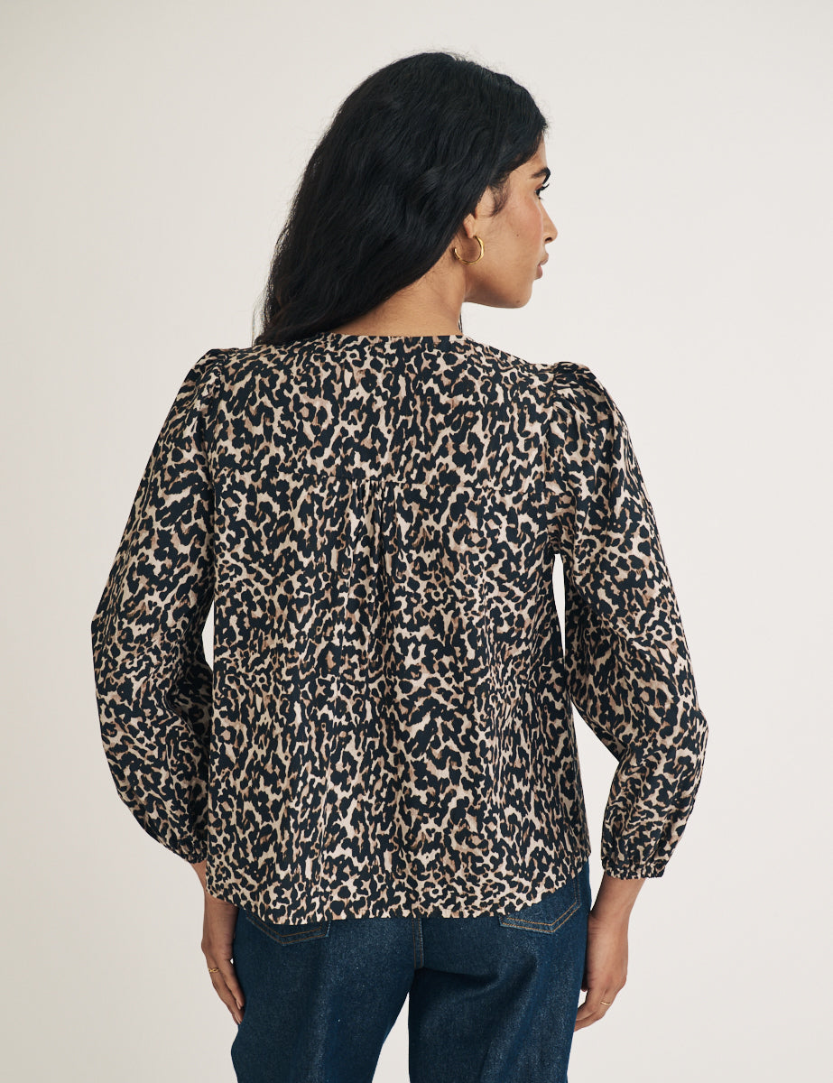Leopard Print Tie Front Long Sleeve Bernadetta Top