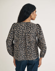 Leopard Print Tie Front Long Sleeve Bernadetta Top