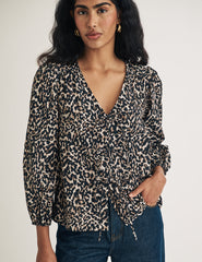 Leopard Print Tie Front Long Sleeve Bernadetta Top