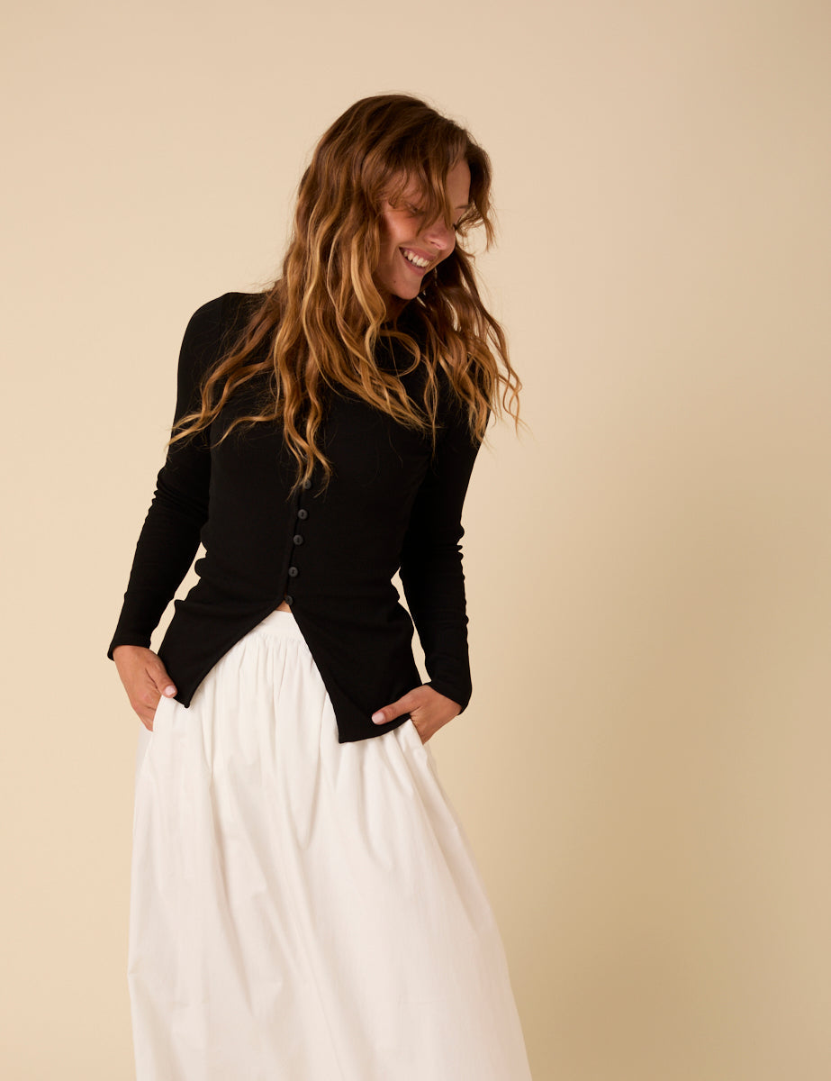 Black Ribbed Waistcoat Top