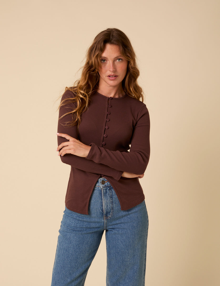 Brown Ribbed Waistcoat Top