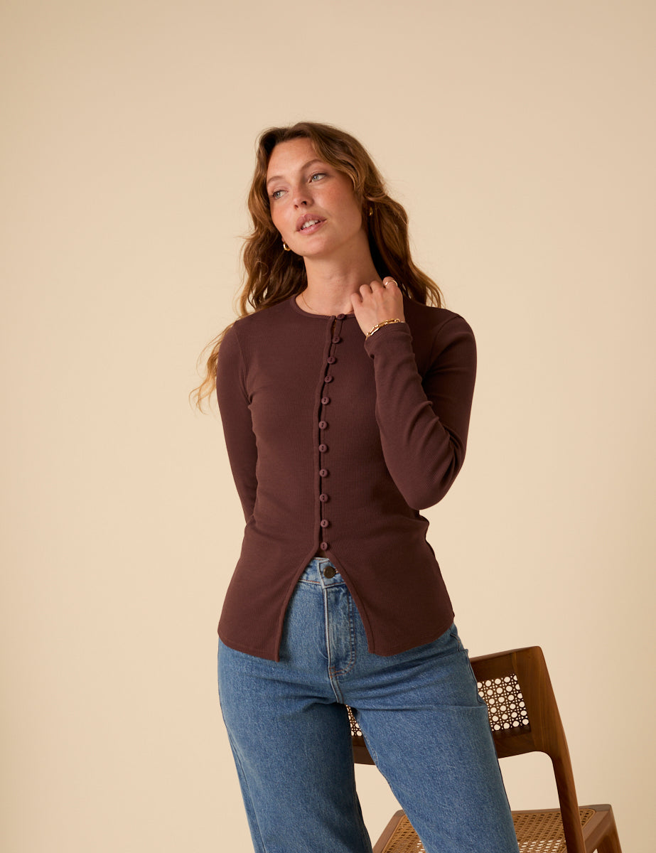 Brown Ribbed Waistcoat Top