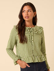 Green Gingham Ruffle Blouse
