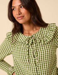Green Gingham Ruffle Blouse