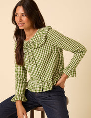 Green Gingham Ruffle Blouse