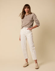 Brown Boat Neck Knitted Jumper