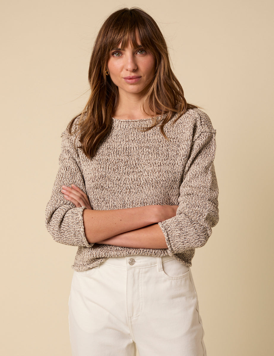 Brown Boat Neck Knitted Jumper