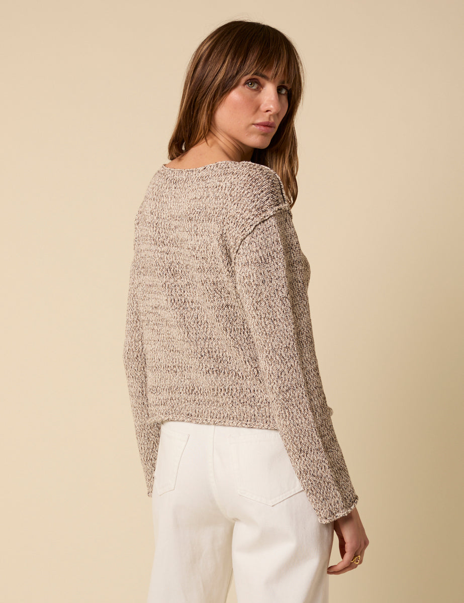 Brown Boat Neck Knitted Jumper